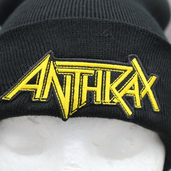 Band Toque/ Beanie - Anthrax Yellow Word Logo - Adult Stretch Fit - Picture 2 of 7